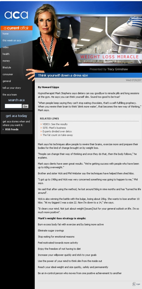 Article on A Current Affair website February 2007